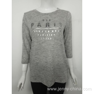 Letter print paris women long sleeve Grey t-shirt